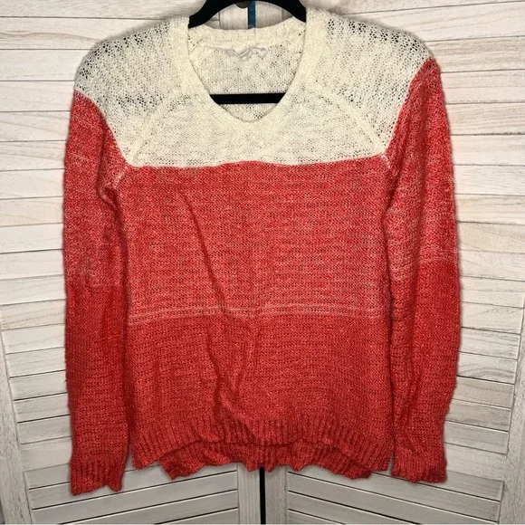 Cloud Chaser Color Block Cream and Pink Acrylic Knit V Neck Sweater - Picture 3 of 11